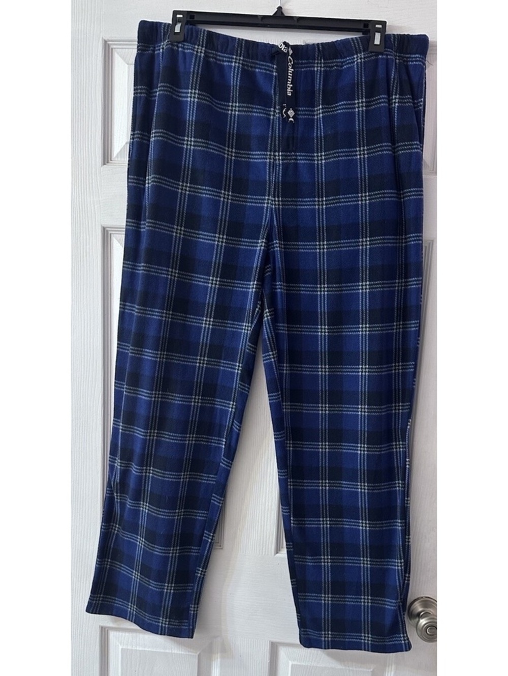 Columbia Men’s XL Fleece Pajama Pants Blue Plaid Lounge Sleepwear 100% Polyester